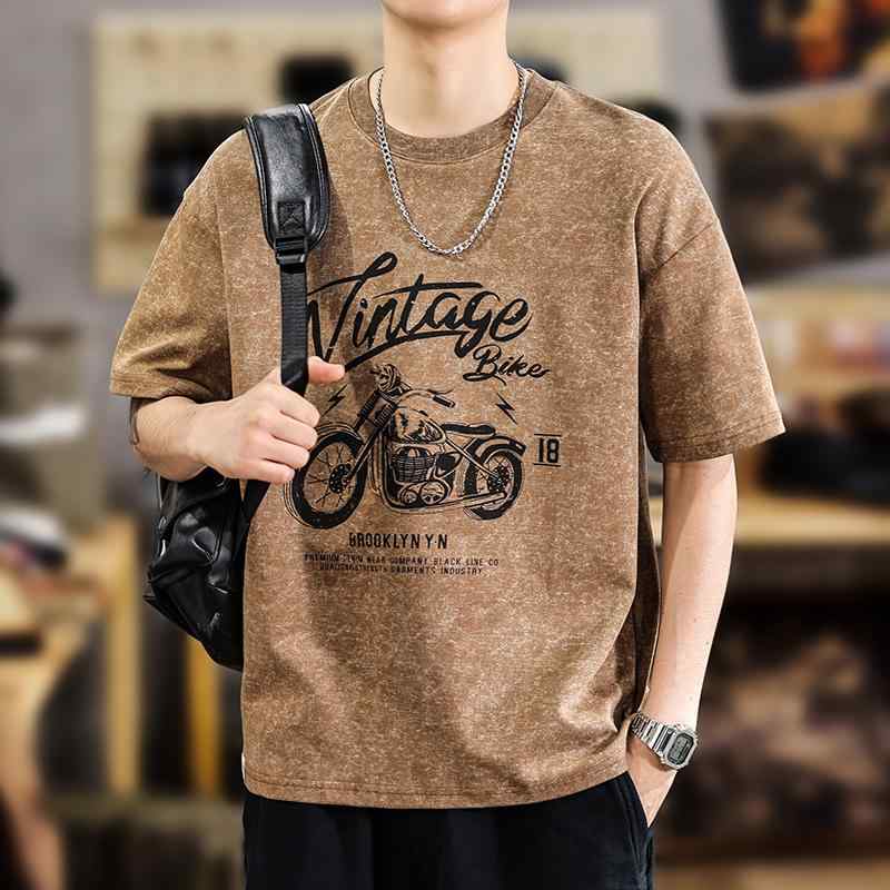 メンズ ファッション 服 オシャレ シンプル 大人 かっこいい 大きいサイズ ストリート 紳士服 アメリカン ライダース 半袖 T シャツ 夏 ラウンドネック カジュアル