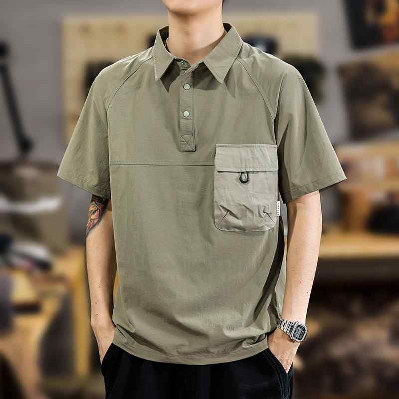 メンズ ファッション 服 オシャレ シンプル 大人 かっこいい 大きいサイズ ストリート 紳士服 アメリカン ポケット パッチワーク ワークウェア 半袖 ポロ シャツ 夏 カジュアル T