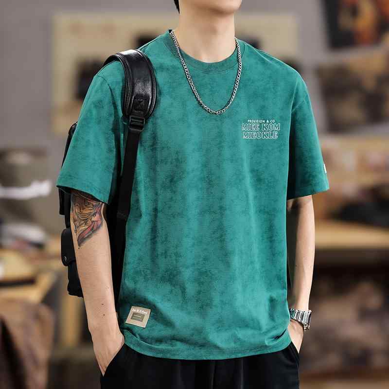 メンズ ファッション 服 オシャレ シンプル 大人 かっこいい 大きいサイズ ストリート 紳士服 ハイエンド タイダイ柄 文字 プリント 半袖 T シャツ 夏 厚手 240 グラム コットン