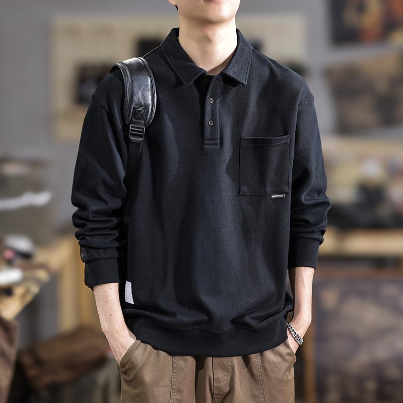 メンズ 流行り物 服  オシャレ 分かりやすい 成年者 かっこいい 気が大きい大きさ 表どおり 成人男性服  アメリカン レトロ 320 瓦 甚だしい 心地よい 汗水 プルオーバー 秋 長袖 ポロ プルオーバー 肌付き トップス