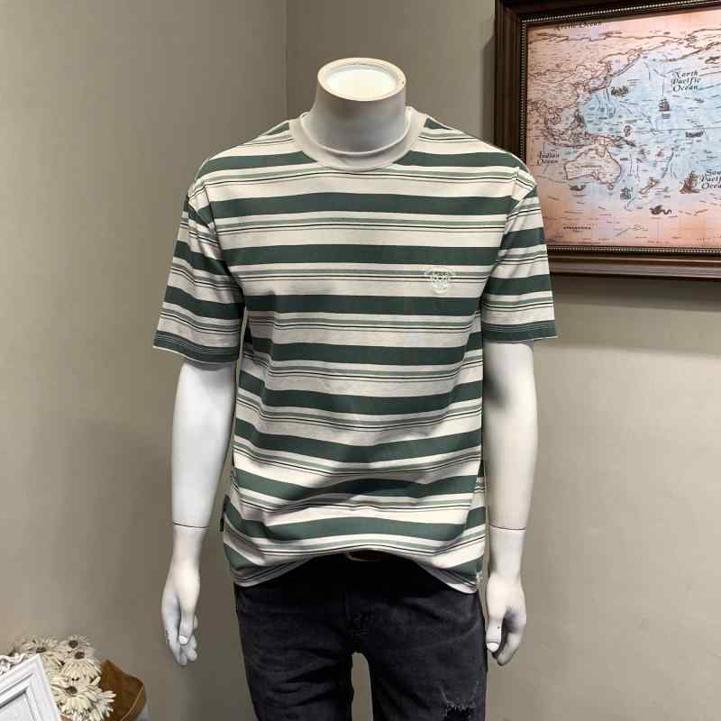 メンズ 流行り物 服  オシャレ 分かりやすい 成年者 かっこいい 気が大きい大きさ 表どおり 成人男性服 夏 甚だしい 綿織物 広広とした 縞模様 半袖 T プルオーバー アメカジ