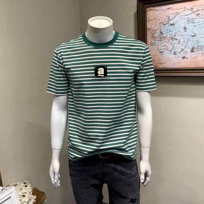 メンズ 流行り物 服  オシャレ 分かりやすい 成年者 かっこいい 途轍も無い大いさ 表どおり 成人男性服 夏 雁の便り 刷り上げる 縞模様 半袖 T プルオーバー 下つ方 トップス-メンズファッション-Tシャツ・カットソー