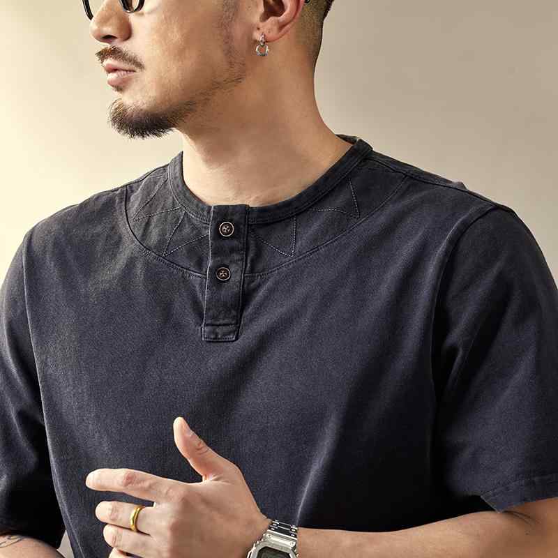 メンズ ファッション 服 オシャレ シンプル 大人 かっこいい 大きいサイズ ストリート 紳士服 アメリカン レトロ ポロ カラー 半袖 T シャツ 綿 夏 カジュアル ヘビーウォッシュ