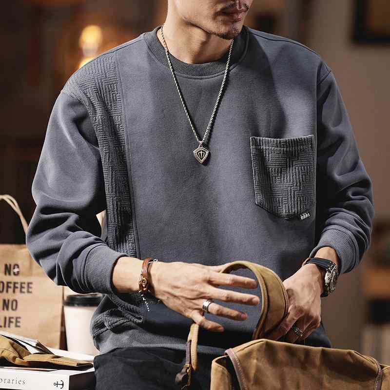 メンズ 流行り物 服  オシャレ 分かりやすい 成年者 かっこいい 気が大きい大きさ 表どおり 成人男性服 ラウンドのど首 汗水 プルオーバー 心地よい 服 レトロ 長袖 衣嚢