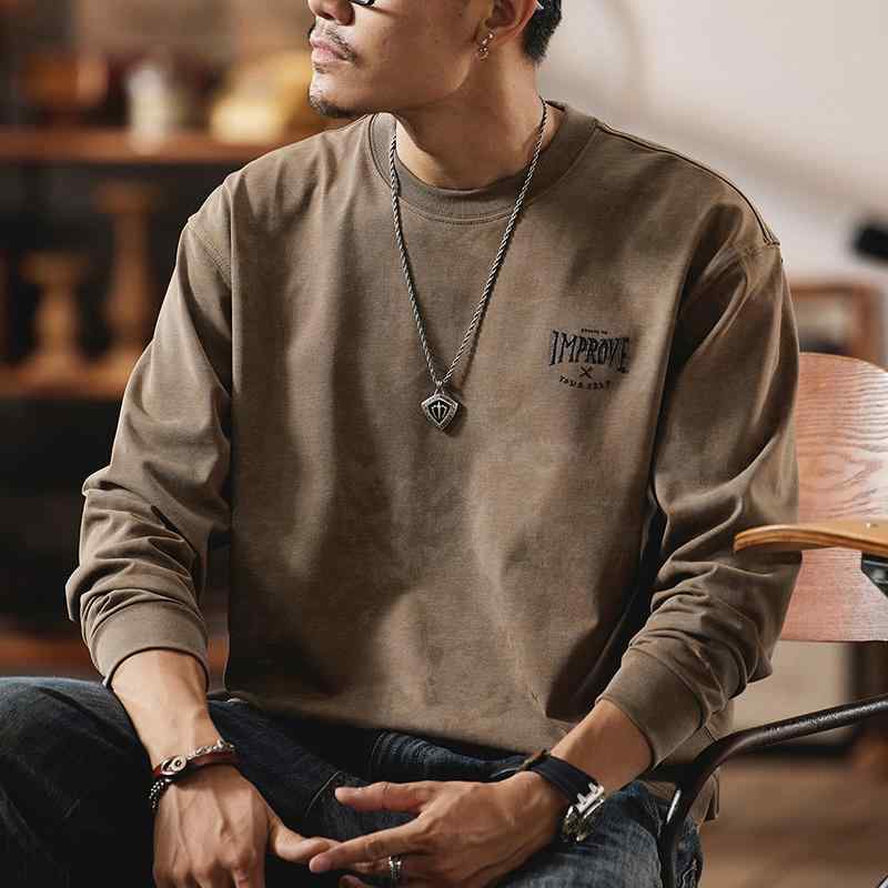メンズ ファッション 服 オシャレ シンプル 大人 かっこいい 大きいサイズ ストリート 紳士服 アメリカン 長袖 T シャツ ラウンドネック 服 レトロ ウォッシュ あせ