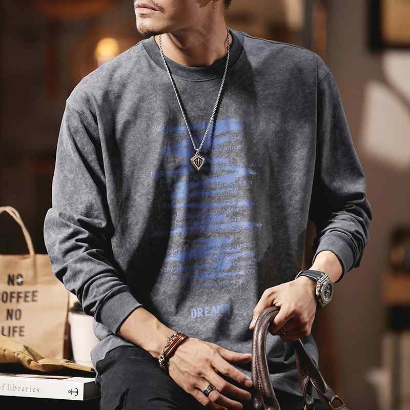 メンズ ファッション 服 オシャレ シンプル 大人 かっこいい 大きいサイズ ストリート 紳士服 アメリカン レトロ 長袖 T シャツ 秋 ラウンドネック 服 春秋