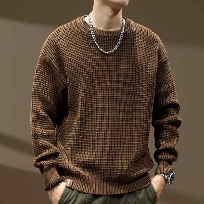 メンズ ファッション 服 オシャレ シンプル 大人 かっこいい 大きいサイズ ストリート 紳士服 ハイエンド アメリカン ヘビー レトロ ニット 春秋 レイヤリング シャツ ラウンドネック セーター｜リコット