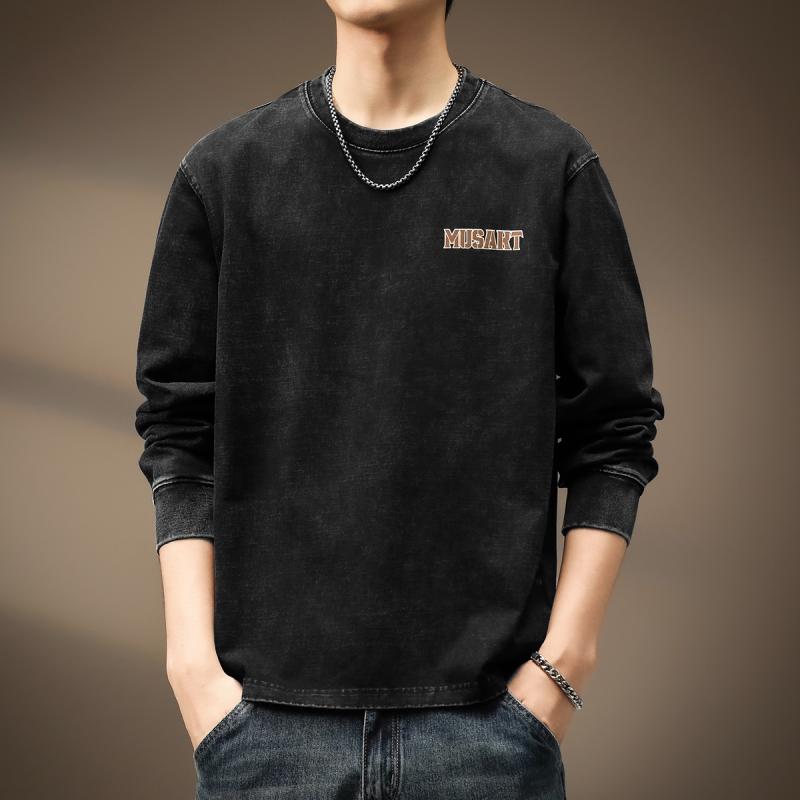 メンズ 流行り物 服  オシャレ 分かりやすい 成年者 かっこいい 馬鹿でかい大きさ 表どおり 成人男性服  綿 330 g 甚だしい 長袖 T プルオーバー 秋 ハイエンド アメリカン レトロ ウォッシュ ラウンド素っ首