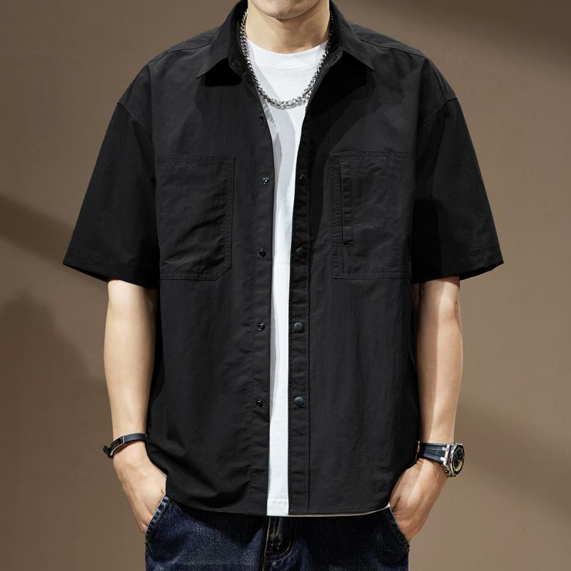 メンズ ファッション 服 オシャレ シンプル 大人 かっこいい 大きいサイズ ストリート 紳士服 アメリカン レトロ タフ ワークウェア 半袖 シャツ アウトドア ハイエンド ブラック カジュアル 夏 薄手