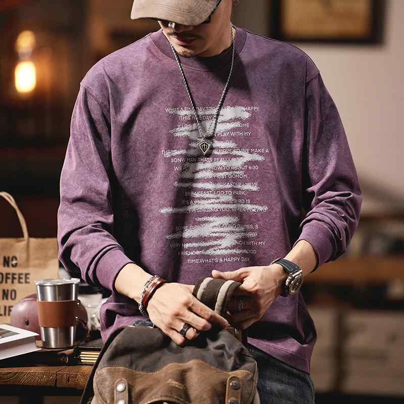 メンズ 流行り物 服  オシャレ 分かりやすい 成年者 かっこいい 気が大きい大きさ 表どおり 成人男性服  アメリカン 長袖 T プルオーバー 秋 ラウンドのど首 紫 服 レトロ