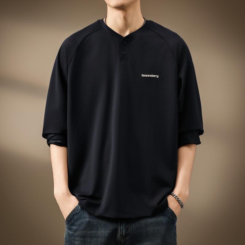 メンズ ファッション 服 オシャレ シンプル 大人 かっこいい 大きいサイズ ストリート 紳士服 ハイエンド アウトドア ストレッチ ヘンリー カラー 長袖 T シャツ 秋 ゆったり 通気性 カジュアル スポーツ トップス