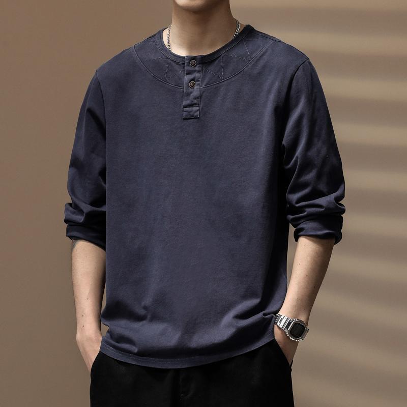 メンズ 流行り物 服  オシャレ 分かりやすい 成年者 かっこいい 馬鹿でかい大きさ 表どおり 成人男性服  ハイエンド ヘンリー 色つや アメリカン レトロ 長袖 T プルオーバー 烏兎 甚だしい 綿織物 手ごわい トップス