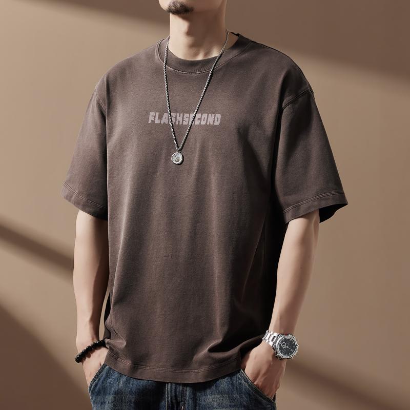 メンズ 流行り物 服  オシャレ 分かりやすい 成年者 かっこいい 気が大きい大きさ 表どおり 成人男性服  ハイエンド 300 g 朦々たる 沙子 ウォッシュ グラデーション 半袖 T プルオーバー アメリカン 綿 トップス