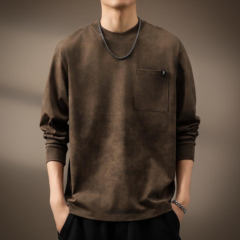 メンズ ファッション 服 オシャレ シンプル 大人 かっこいい 大きいサイズ ストリート 紳士服 ハイエンド レトロ ウォッシュド ヘビー クラウド ダイ コットン 長袖 T シャツ アメリカン 秋 ボトム スウェット シャツ｜リコット