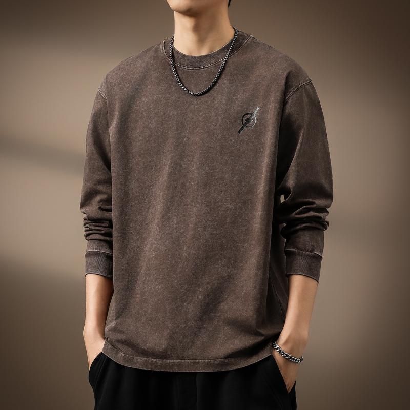 メンズ 流行り物 服  オシャレ 分かりやすい 成年者 かっこいい 馬鹿でかい大きさ 表どおり 成人男性服  ハイエンド アメリカン レトロ パン種 ウォッシュ 長袖 T プルオーバー 秋 ゆったり 不都合製作 座標軸輪っか