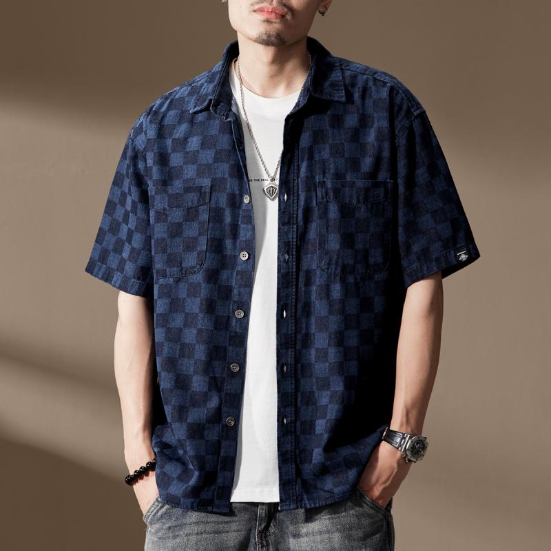メンズ ファッション 服 オシャレ シンプル 大人 かっこいい 大きいサイズ ストリート 紳士服 チェック柄 デニム シャツ 夏 薄手 アメカジ アウター シャツ|リコット