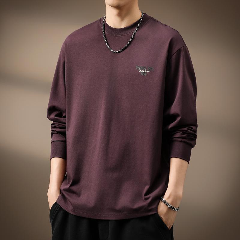メンズ 流行り物 服  オシャレ 分かりやすい 成年者 かっこいい 気が大きい大きさ 表どおり 成人男性服  ハイエンド アメリカン 刷り上げる 紫 長袖 T プルオーバー 秋 ラウンドのど首 心地よい