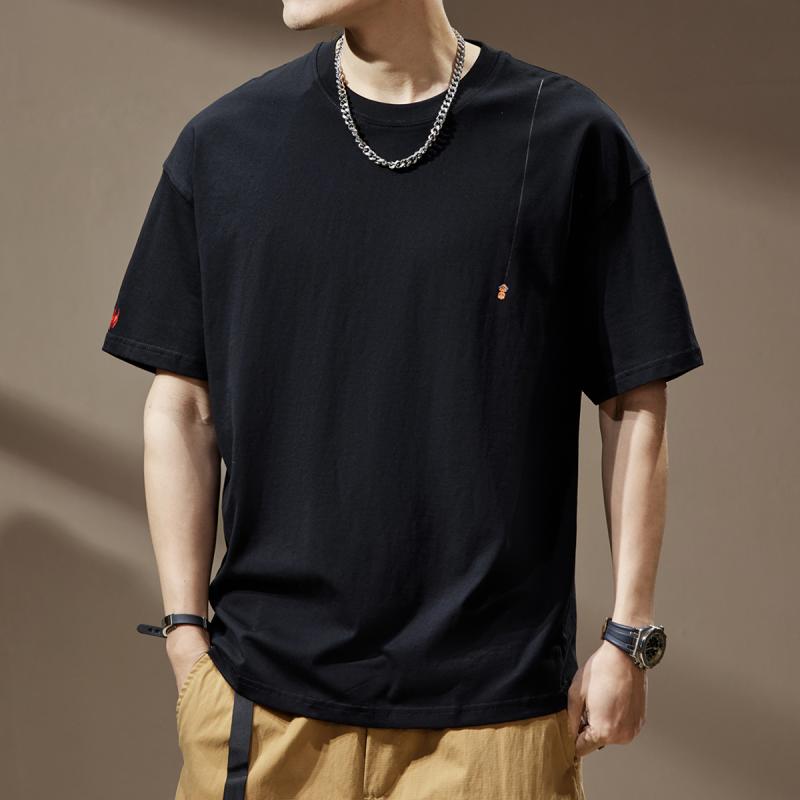 メンズ 流行り物 服  オシャレ 分かりやすい 成年者 かっこいい 気が大きい大きさ 表どおり 成人男性服  アメリカン 分かりやすい 夏 黒 半袖 T 綿服 度合い輪っか プルオーバー