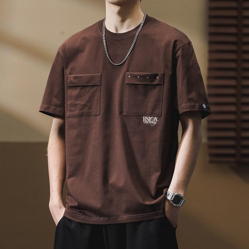メンズ 流行り物 服  オシャレ 分かりやすい 成年者 かっこいい 気が大きい大きさ 表どおり 成人男性服 夏 ハイエンド ダブル 衣嚢 刷り上げる 半袖 T プルオーバー 甚だしい レトロ