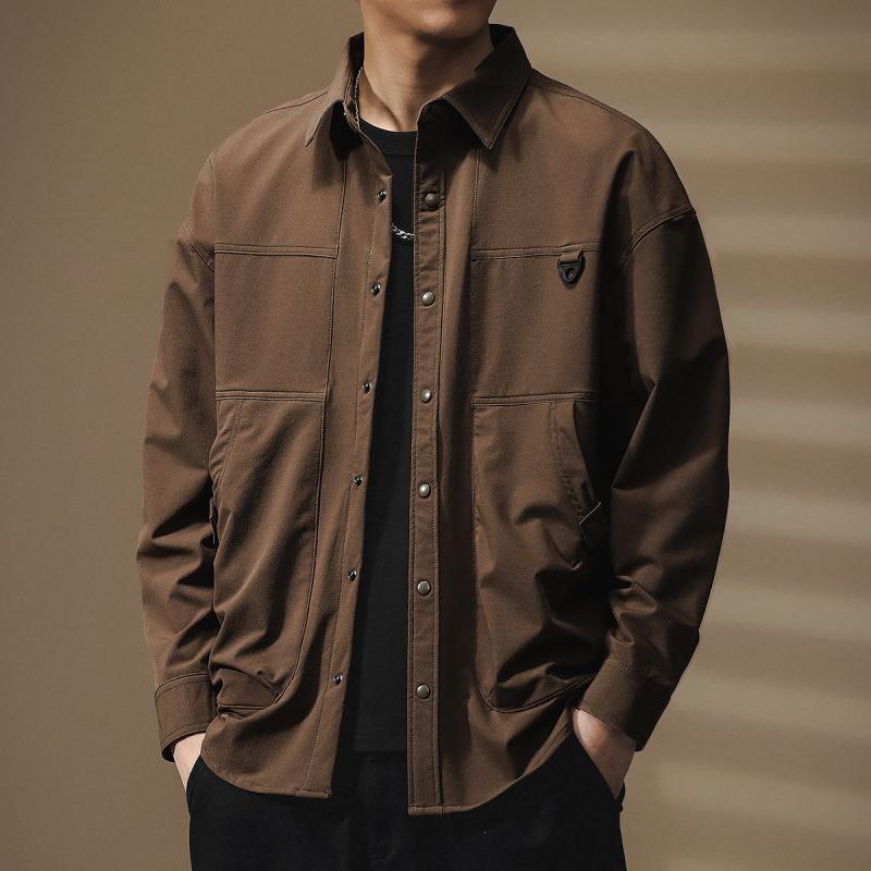 メンズ ファッション 服 オシャレ シンプル 大人 かっこいい 大きいサイズ ストリート 紳士服 アメリカン レトロ ハイエンド シルケット ワーク シャツ 春秋 アミ カーキ ジャケット