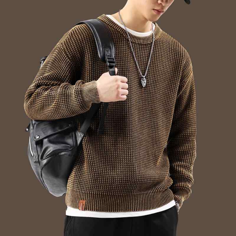 メンズ 流行り物 服  オシャレ 分かりやすい 成年者 かっこいい 気が大きい大きさ 表どおり 成人男性服  アメリカン 朦々たる レトロ 編み物 お召しもの 年月 ラウンドのど首 度合い輪っか プルオーバー パイナップル 編み物 スウェーター