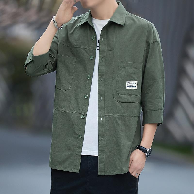 メンズ ファッション 服 オシャレ シンプル 大人 かっこいい 大きいサイズ ストリート 紳士服 春秋 カジュアル シャツ 七分袖 薄手 綿 ハーフ スリーブ シャツ 長袖 トップス 快適