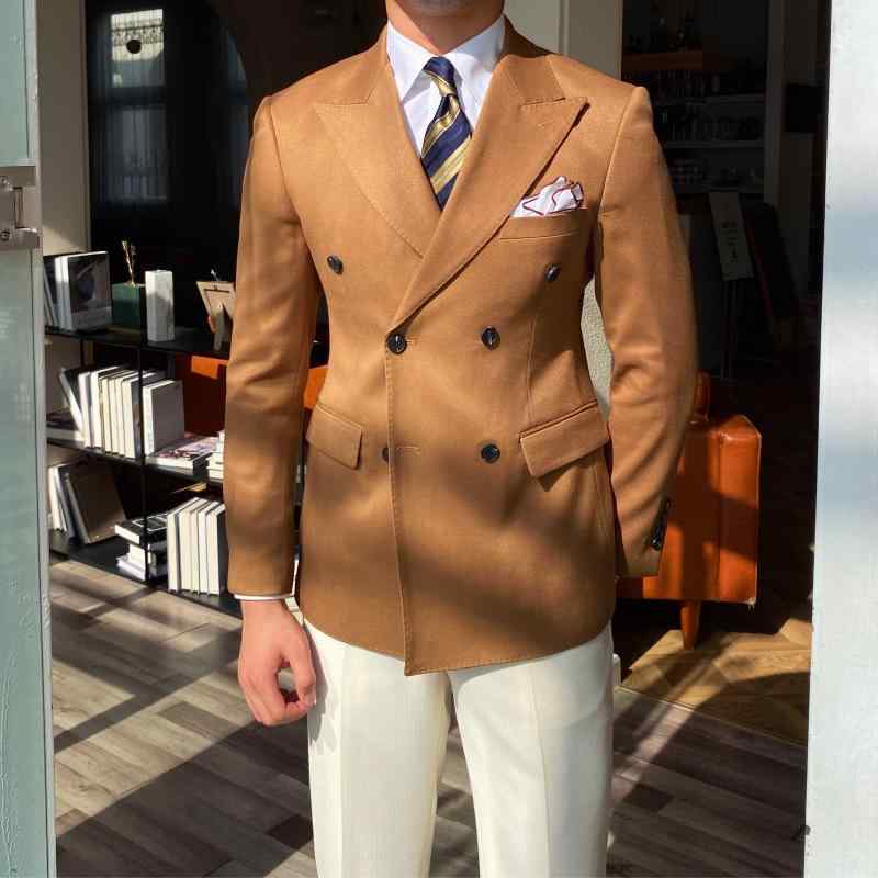 メンズ  服  分かりやすい 流行り物 オシャレ 成年者 かっこいい 気が大きい大きさ 表どおり 成人男性服  カルメ焼 色合い ダブル乳ぶさ 背広 デイリー か細い ソリッドカラー フォーマル 通い 上衣
