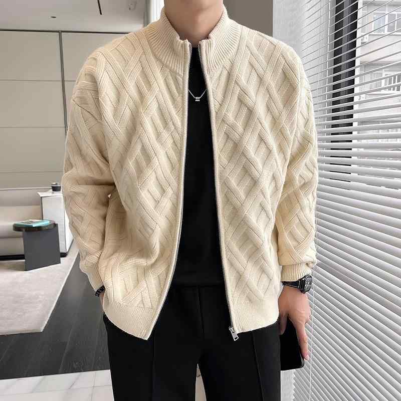 メンズ 服 シンプル ファッション オシャレ 大人 かっこいい 大きいサイズ ストリート 紳士服 スタンドカラー カーディガンニット ジャケット ハイエンド チェック柄 セーター ジャケット|リコット
