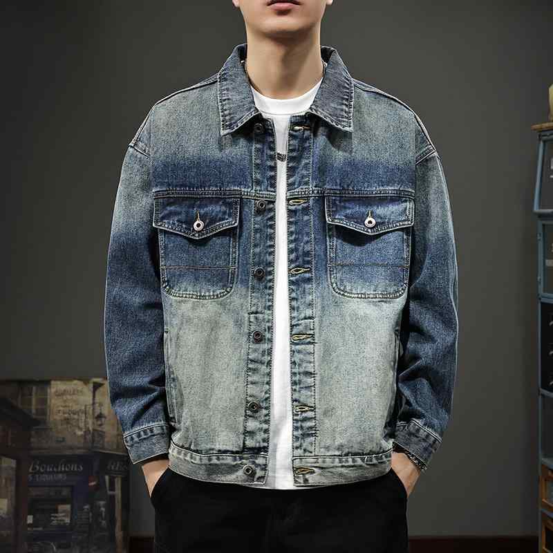 メンズ  服  分かりやすい 流行り物 オシャレ 成年者 かっこいい 途轍も無い大きさ 表どおり 成人男性服 ヘビーウォッシュ グラデーション ジーンズ上衣 秋 アメリカン 細工物御召しもの ジーンズ トップス