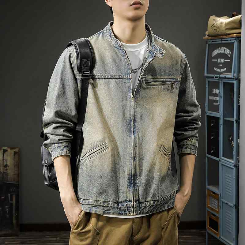 メンズ  服  分かりやすい 流行り物 オシャレ 成年者 かっこいい 馬鹿でかい大きさ 表どおり 成人男性服 春 アメリカン ウォッシュ 製作 ジーンズ上衣 照明ランプ色つや 心地好い 上衣
