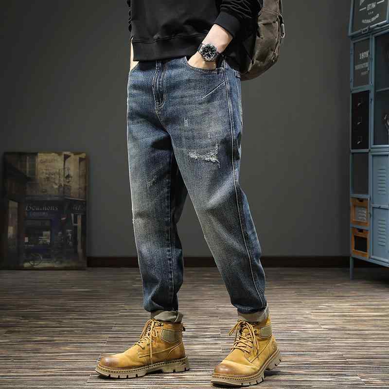 メンズ  服  分かりやすい 流行り物 オシャレ 成年者 かっこいい 気が大きい大きさ 表どおり 成人男性服 秋 リップド デニム アメリカン ウォッシュ 引っ切り無い ズボン