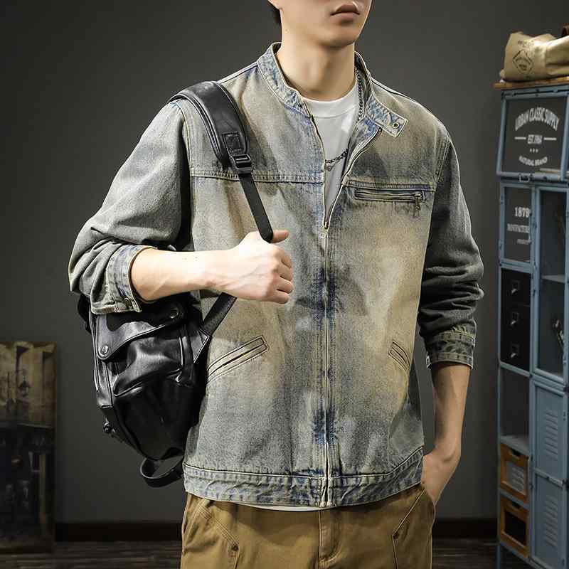 メンズ  服  分かりやすい 流行り物 オシャレ 成年者 かっこいい 馬鹿でかい大きさ 表どおり 成人男性服 ウォッシュドイエロー ジーンズ上衣 秋 細工物上衣 アメリカン 流行り物 心地好い