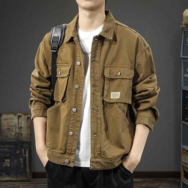 メンズ 服 分かりやすい 流行り物 オシャレ 成年者 かっこいい 馬鹿でかい大きさ 表どおり 成人男性服 春 マルチ 衣嚢 細工物御召しもの ジーンズ上衣 アメリカン 山岳 心地好い 上衣