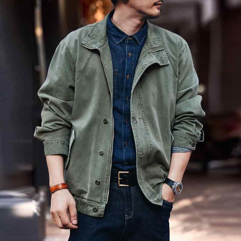 メンズ 服 シンプル ファッション オシャレ 大人 かっこいい 大きいサイズ ストリート 紳士服 アメリカン ヘビー テクスチャ スタンドカラーワーク ジャケット 秋 カジュアル|リコット