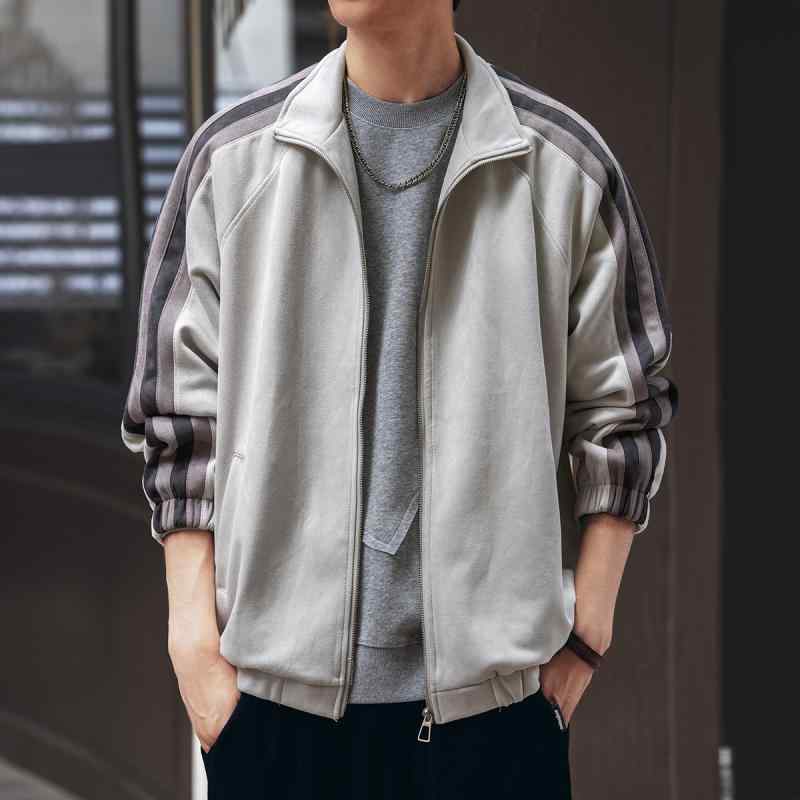 メンズ  服  分かりやすい 流行り物 オシャレ 成年者 かっこいい 馬鹿でかい大きさ 表どおり 成人男性服  ハイエンド縞模様 スエードクロス 上衣 秋 心地好い 運動競技 トップス