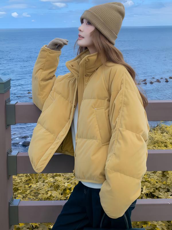 黄色 照明ランプ色合い 落ち込む 綿織物厚地の外套 レディース カッコ好いたらしい アウターウェア