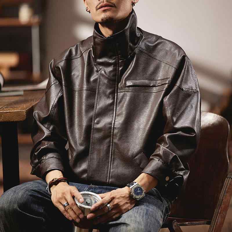 メンズ  服  分かりやすい 流行り物 オシャレ 成年者 かっこいい 途轍も無い大きさ 表どおり 成人男性服 ライダース PU エコ なめし革上衣 秋 照明ランプ色合い ハイエンド アメリカン 上衣 心地よい