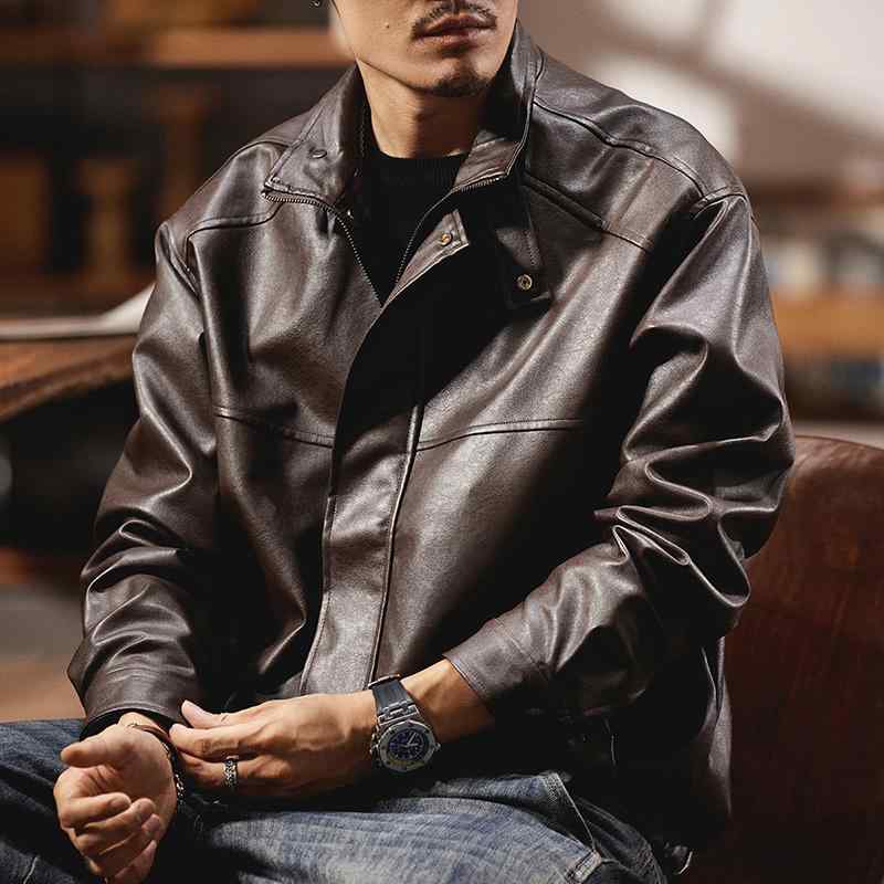 メンズ  服  分かりやすい 流行り物 オシャレ 成年者 かっこいい 馬鹿でかい大きさ 表どおり 成人男性服  アメリカン PU エコ なめし革上衣 照明ランプ色つや ハイエンド 上衣 秋 完成