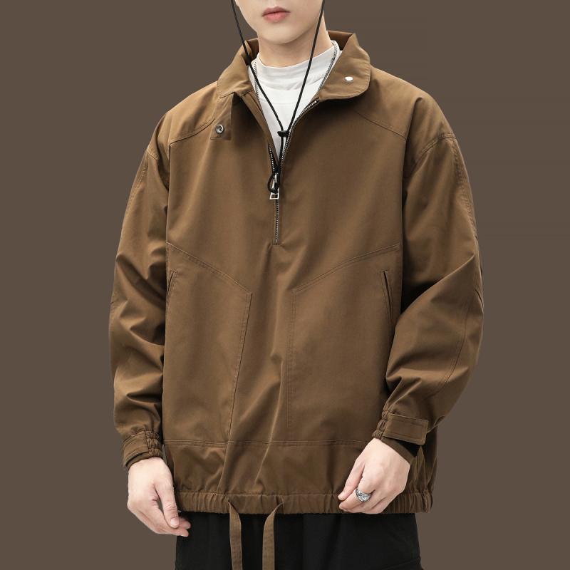 メンズ  服  分かりやすい 流行り物 オシャレ 成年者 かっこいい 途轍も無い大きさ 表どおり 成人男性服 赤銅色 アメリカン 上衣 雨合羽 二分の一 ジップ 春 役立つこと 細工物上衣