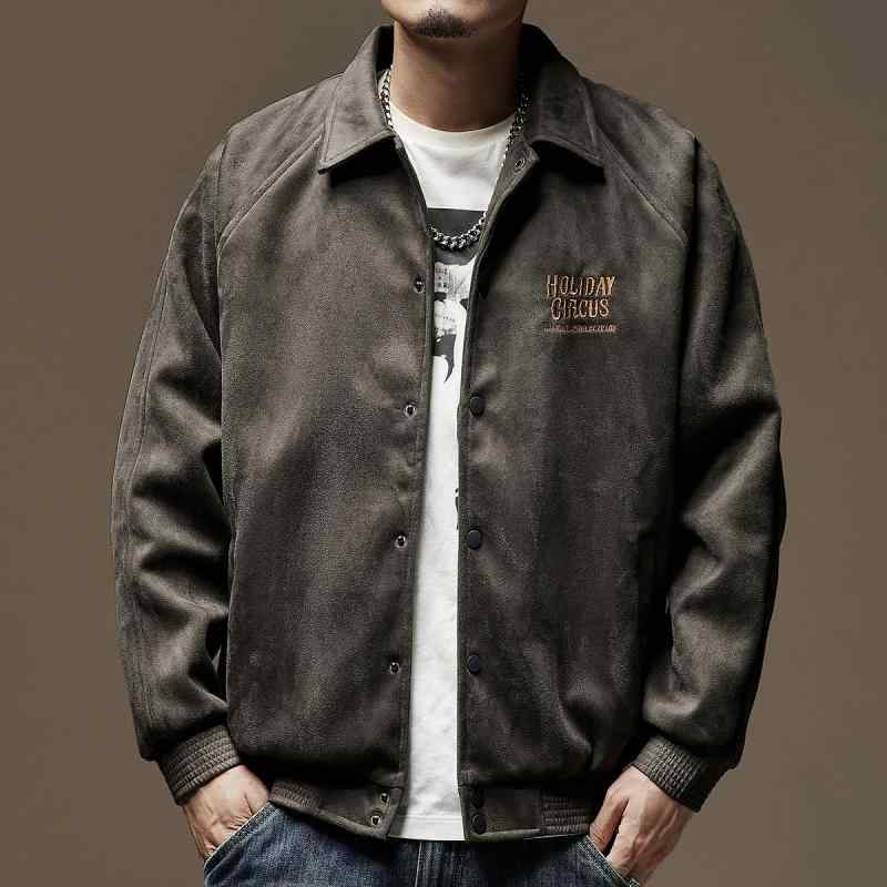 メンズ 服 シンプル ファッション オシャレ 大人 かっこいい 大きいサイズ ストリート 紳士服 ハイエンド 380 グラム ヘビー 鹿革 ベルベット ジャケット ゆったり 春 アメリカン