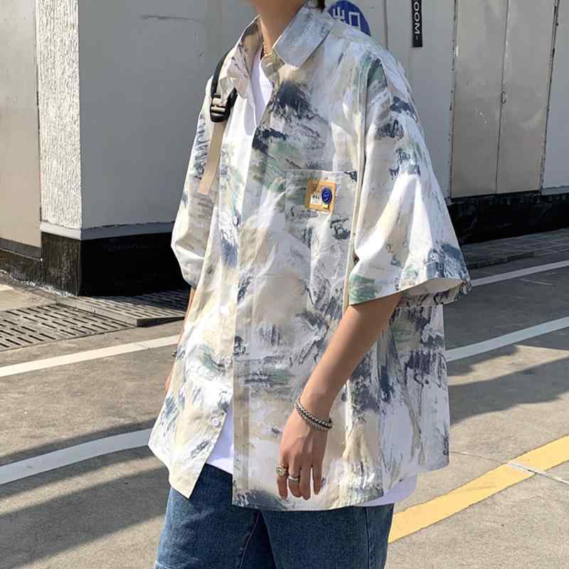 メンズ  服  分かりやすい 流行り物 オシャレ 成年者 かっこいい 大層らしい大きさ 表どおり 成人男性服  御花 プルオーバー 半袖 夏 透け透け 流行り物 ゆったり 心地よい 砂浜