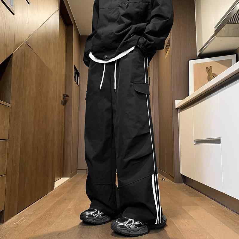 メンズ 服 シンプル ファッション オシャレ 大人 かっこいい 大きいサイズ ストリート 紳士服 ストライプカラー ブロック カーゴ 秋 アメリカン 機能 アサルト パンツ ワイド レッグ カジュアル