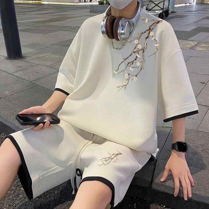メンズ 服 シンプル ファッション オシャレ 大人 かっこいい 大きいサイズ ストリート 紳士服 フェイク ツーピース スポーツ スーツ 夏 ゆったり 半袖 パンツ セット