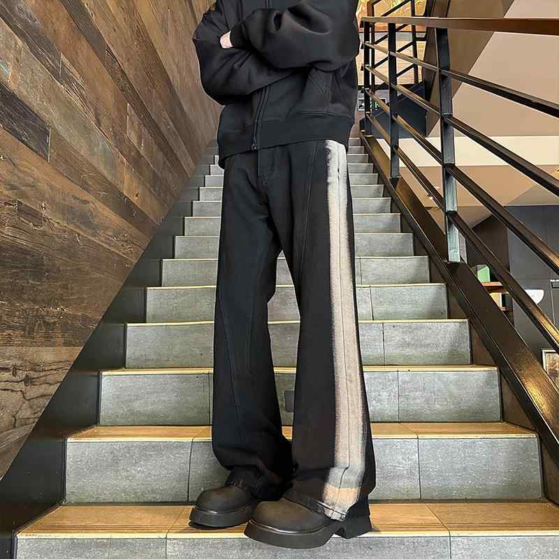 メンズ 服 シンプル ファッション オシャレ 大人 かっこいい 大きいサイズ ストリート 紳士服 グラデーション ブーツ カット ジーンズ ファッション アメリカン ストリート パンツ ゆったり スリム ワイド レッグ