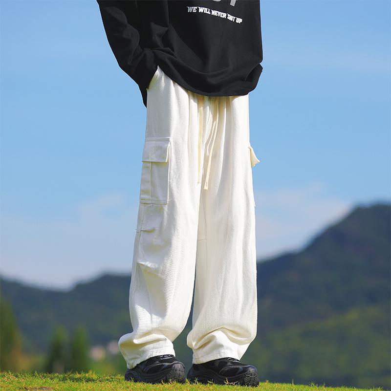 メンズ 服 シンプル ファッション オシャレ 大人 かっこいい 大きいサイズ ストリート 紳士服 秋 ビッグ ポケット ホワイトカーゴ ジーンズ アメリカン パンツ ストレート レッグ ウォッシュド ワイド