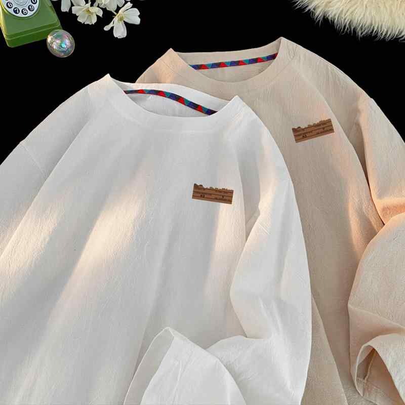 メンズ 服 シンプル ファッション オシャレ 大人 かっこいい 大きいサイズ ストリート 紳士服 秋 白 リネン 長袖 T シャツ シンプル 服 綿 ラウンドネック