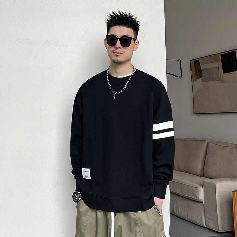 メンズ 服 分かりやすい 流行り物 オシャレ 成年者 かっこいい 途轍も無い大きさ 表どおり 成人男性服 アメリカン ラウンドのど頚 縞模様 トレーナー 長袖 トップス 上衣