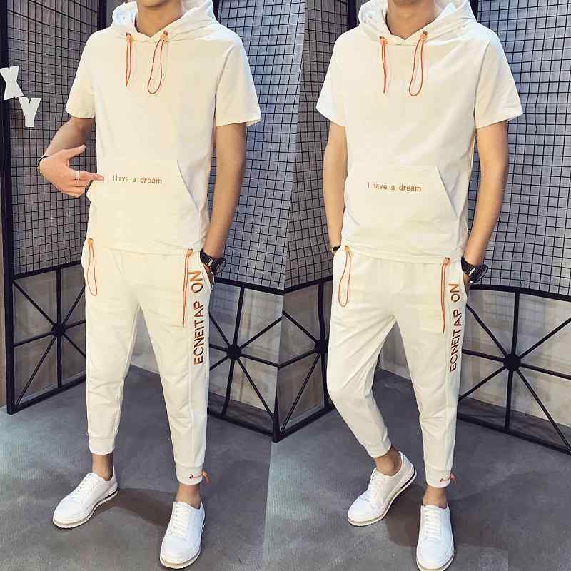 メンズ 服 シンプル ファッション オシャレ 大人 かっこいい 大きいサイズ ストリート 紳士服 セット 半袖 スーツ フード T シャツ