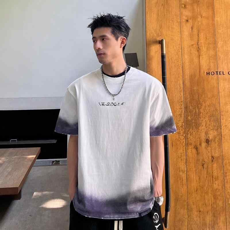 メンズ 服 分かりやすい 流行り物 オシャレ 成年者 かっこいい 気が大きい大きさ 表どおり 成人男性服 甚だしい 半袖 T プルオーバー 夏 グラデーション アメリカン ゆったり 心地よい 七分袖