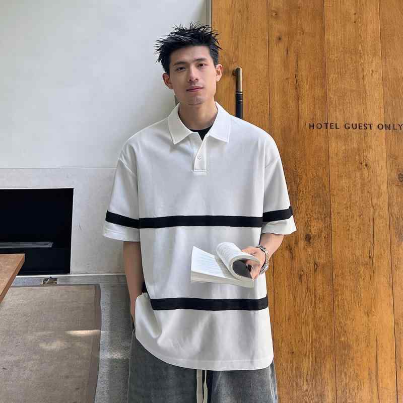 メンズ 服 シンプル ファッション オシャレ 大人 かっこいい 大きいサイズ ストリート 紳士服 ポロ 半袖 夏 ストライプ 五分袖 T シャツ ゆったり カジュアル 快適